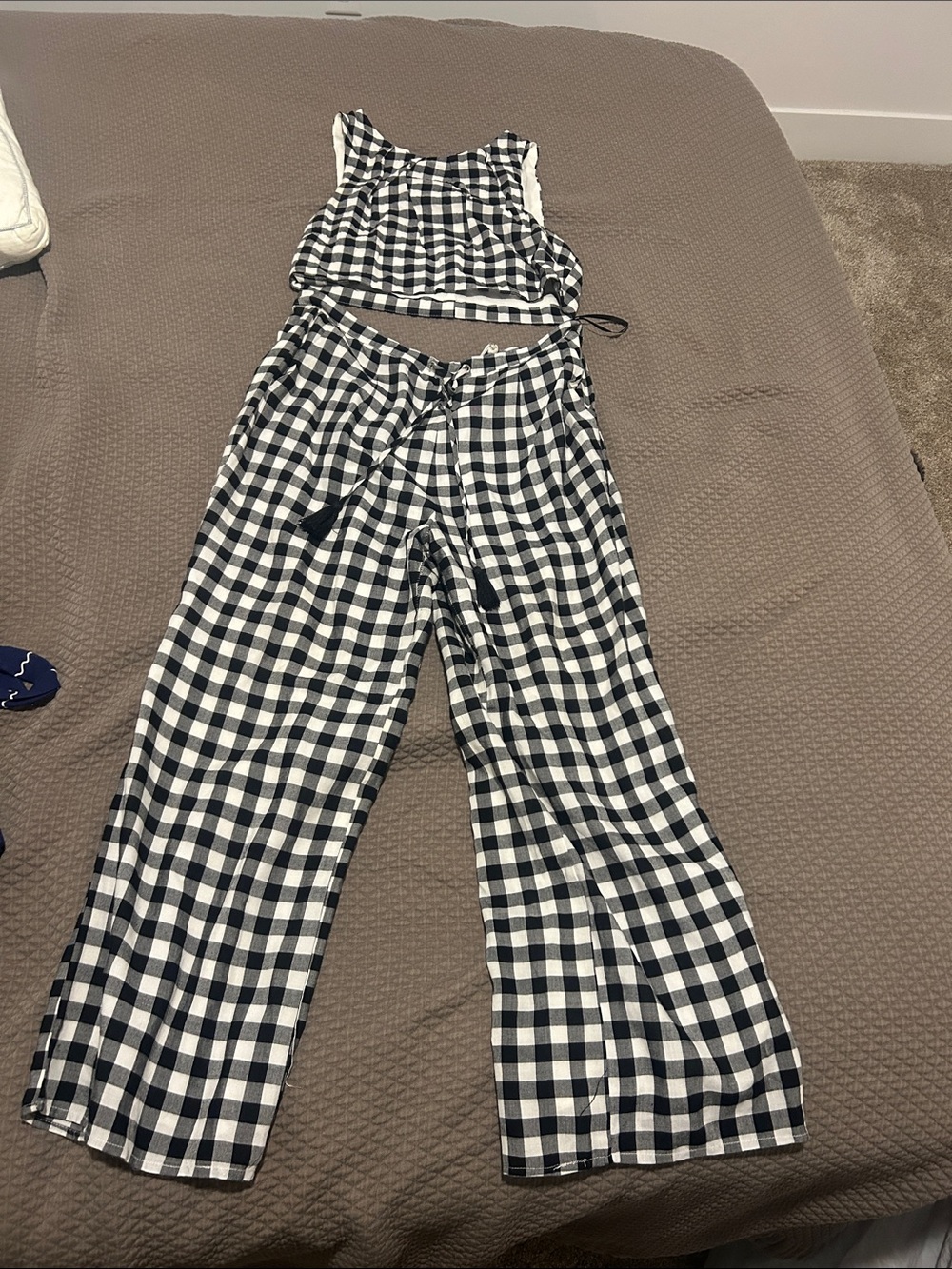 MAJORELLE Black & White Gingham Wide-Leg Jumpsuit